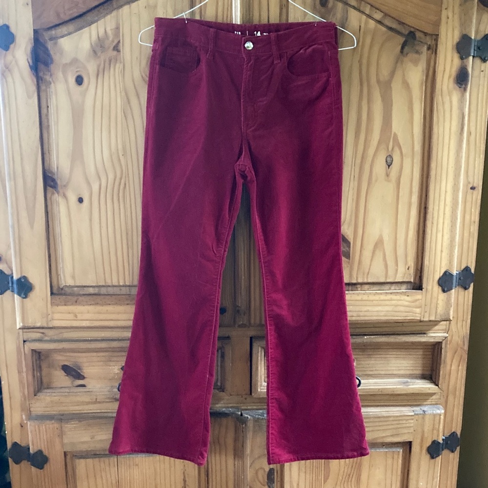 Girls Gap Kids dark red velvet 70’s Flare High Rise pants - size 14